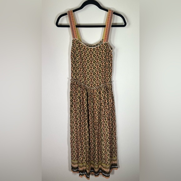 Conditions Apply green pink gold aztec beaded midi sundress sz S boho flowy - Picture 3 of 14